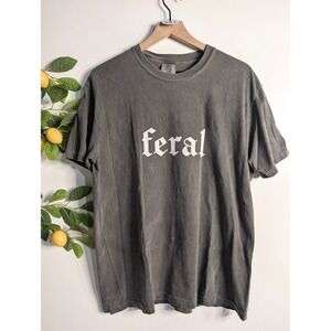 Comfort Colors Washed Black Feral Graphic Tee Sz L